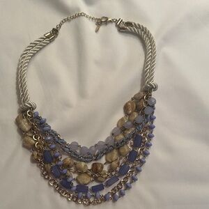 Chico’s Elegant Multi-Strand Necklace with Blue & Gold Accents  22 Inches Long